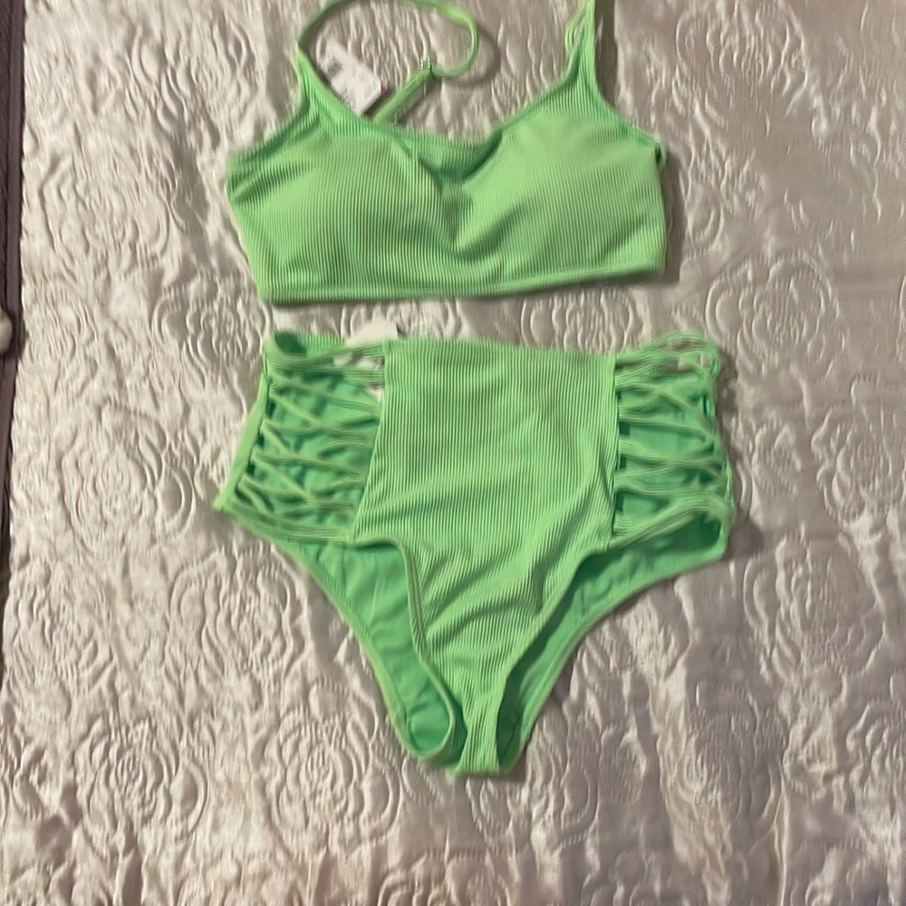 Vibrant Neon Green Lace Up Sides Bikini Set